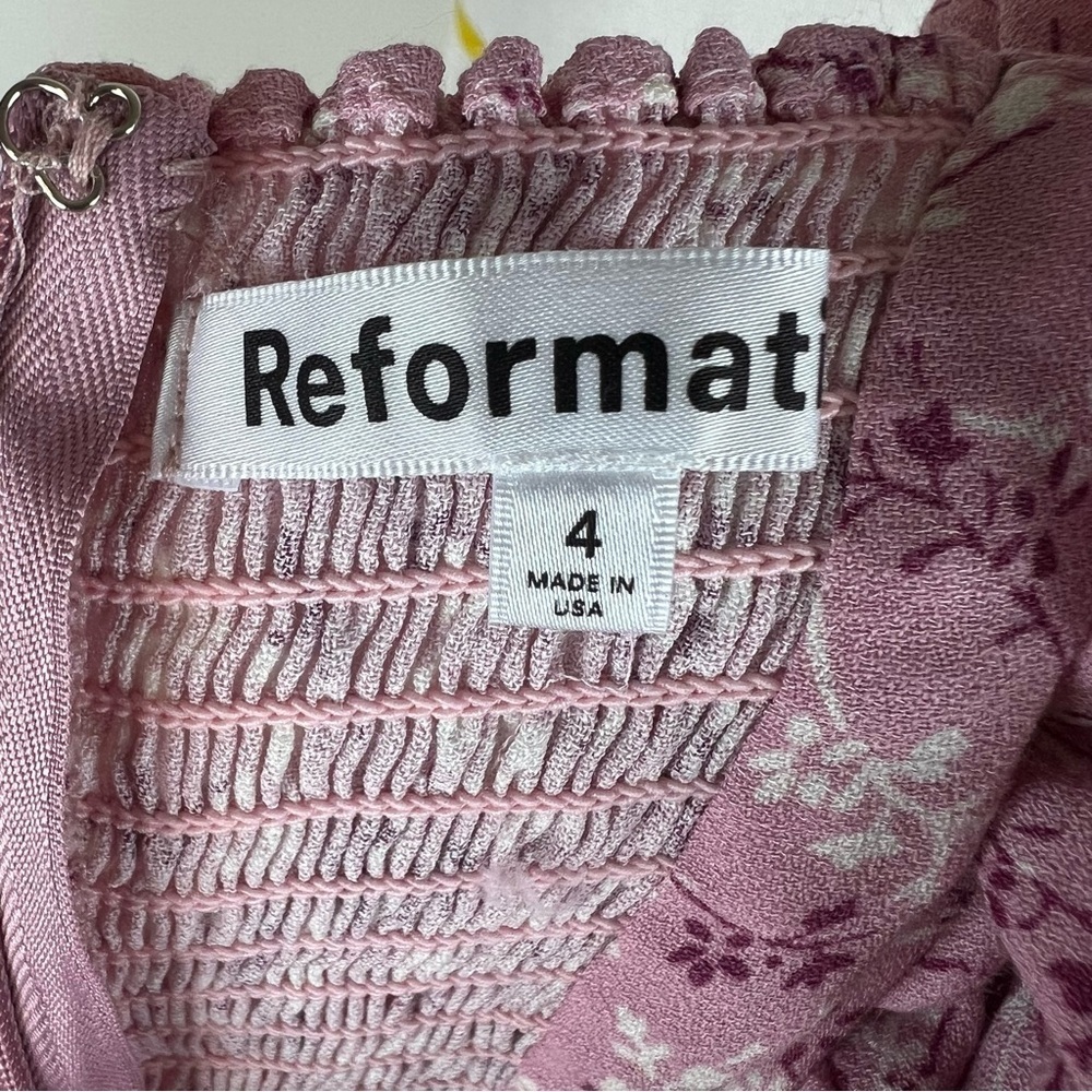 Reformation Rosalie Long Sleeve Mini Dress Cherry Blossom Pink Floral Size 4 - Picture 8 of 9
